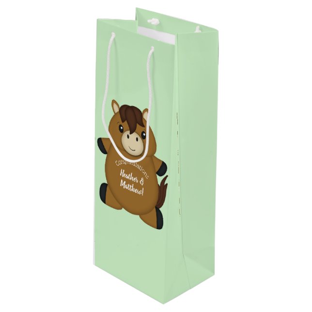 PferdeBaby-Dusche Geschenktüte Für Weinflaschen (Vorderseite Schrägansicht)