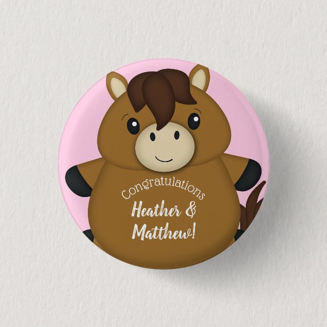 PferdeBaby Dusche Pink Girl Button (Vorderseite)