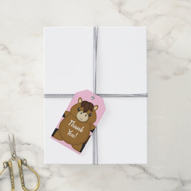PferdeBaby Dusche Pink Girl Geschenkanhänger (Mit Garn)