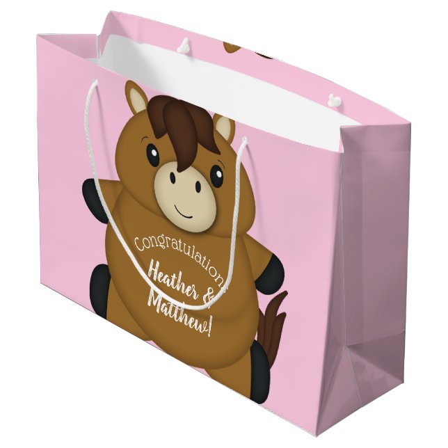 PferdeBaby Dusche Pink Girl Große Geschenktüte (Rückseite Schrägansicht)