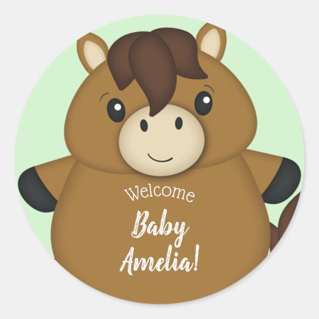 PferdeBaby-Dusche Runder Aufkleber (Vorderseite)