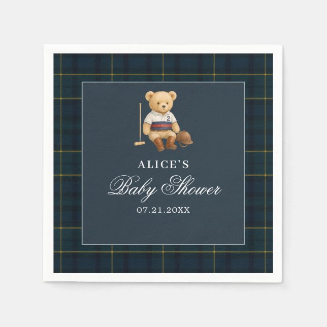 Pferdebären Navy Blue Baby Dusche Serviette (Vorderseite)