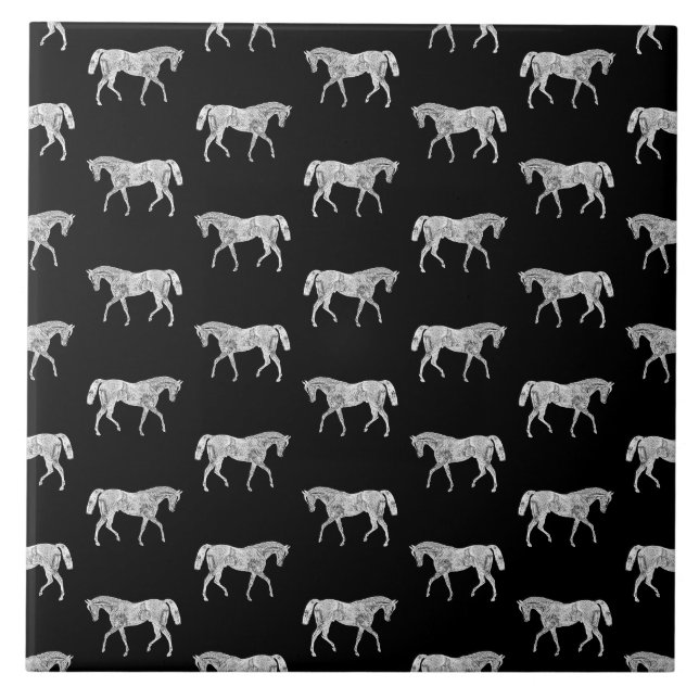 Pferdedruck-Muster-Vintage Western-Pferdekunst Fliese (Vorderseite)