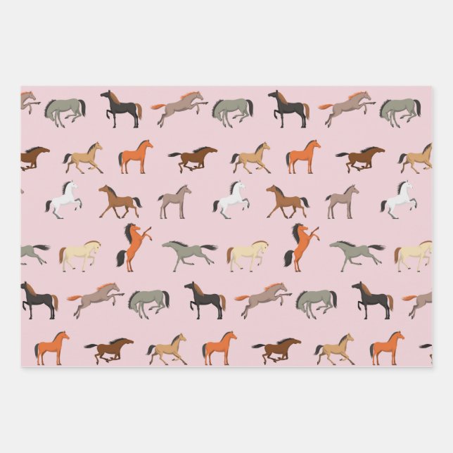 Pferdedruckmuster, Frauen & Mädchen Kind, Cowgirl Geschenkpapier Set (Vorderseite)