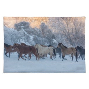 Pferdefahrt im Winter auf der Hideout Ranch Stofftischset