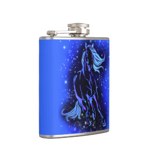 Pferdeflasche, die in blauer Mondlicht läuft, Ster Flachmann