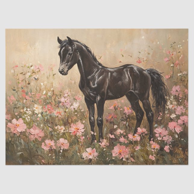 Pferdefohlen mit Rosa Blume Decoupage Seidenpapier (Vorderseite)