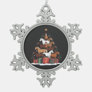 Pferdeförmiger Weihnachtsbaum Equine Weihnachten Schneeflocken Zinn-Ornament
