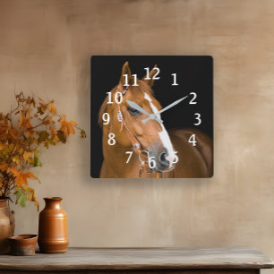 Pferdefoto Braun Weiß Quarter Horse Nummeriert Quadratische Wanduhr