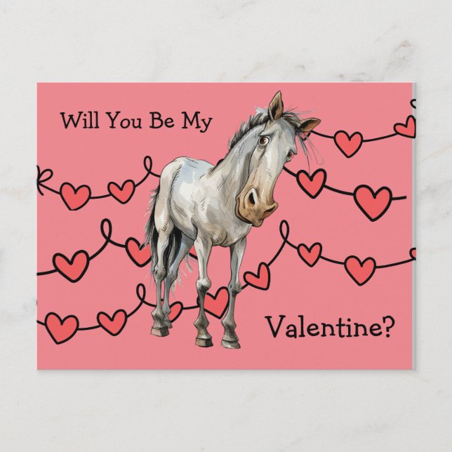 Pferdefreunde Valentine Postkarte für Kinder. (Vorderseite)