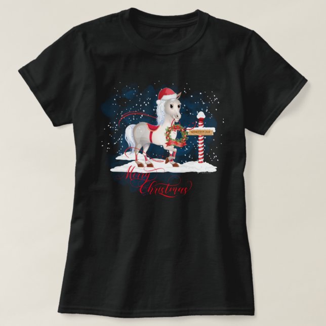 Pferdefreunde Weihnachten Nordpol T-Shirt (Design vorne)