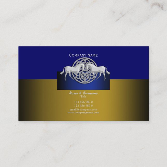 Pferdegeschäfts-Marketings-Goldblauer weißer Visitenkarte (Vorderseite)