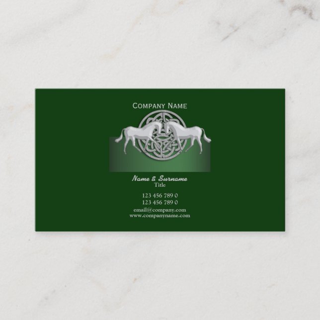 Pferdegeschäfts-Marketings-Grün weißer Celtic Visitenkarte (Vorderseite)