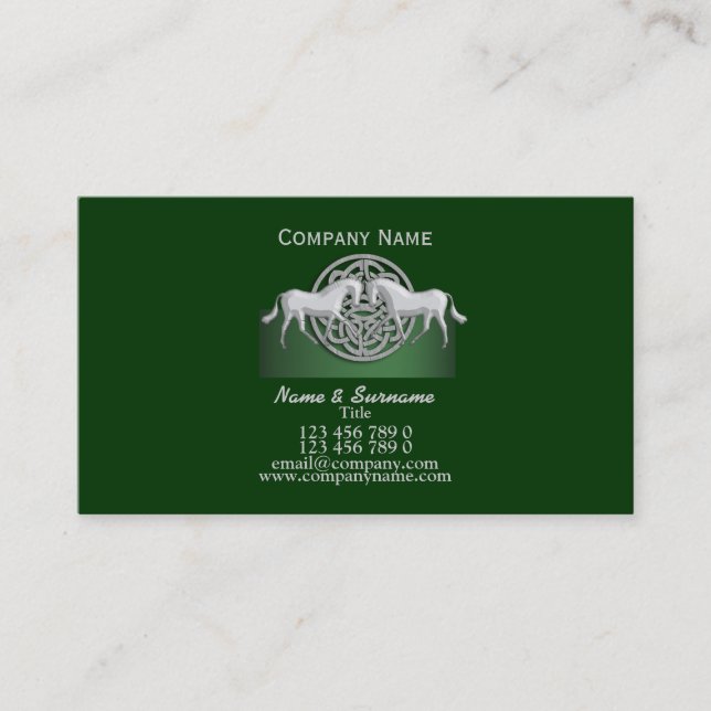 Pferdegeschäfts-Marketings-Grün weißer Celtic Visitenkarte (Vorderseite)