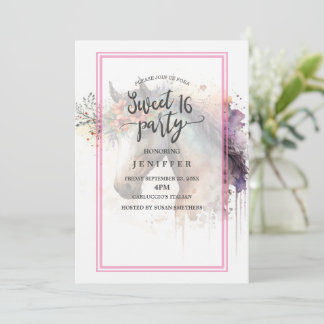 Pferdegesicht mit Blume Kranz. Einladung