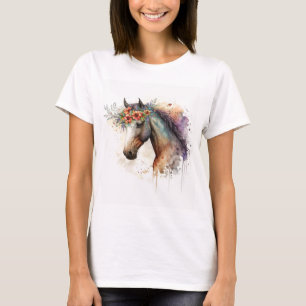 Pferdegesicht mit Blume Kranz T-Shirt