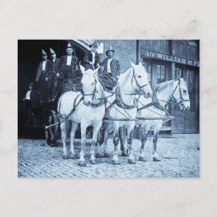 Pferdegezogene Feuerwehr mit Hakenleiter - Vintage Postkarte