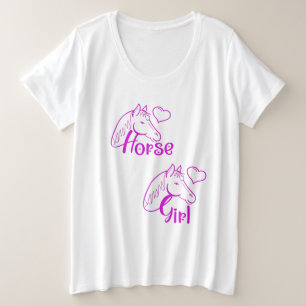 PferdeGirl Lila mit Pferdekopf-Schriftart Große Größe T-Shirt