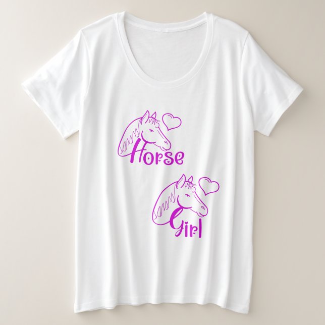 PferdeGirl Lila mit Pferdekopf-Schriftart Große Größe T-Shirt (Design vorne)