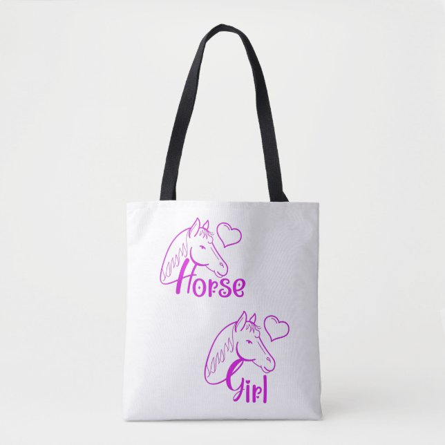 PferdeGirl Lila mit Pferdekopf-Schriftart Tasche (Vorderseite)
