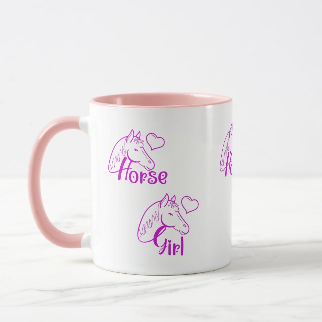 PferdeGirl Lila mit Pferdekopf-Schriftart Tasse (Links)
