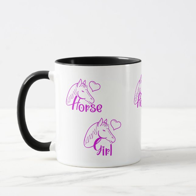 PferdeGirl Lila mit Pferdekopf-Schriftart Tasse (Links)