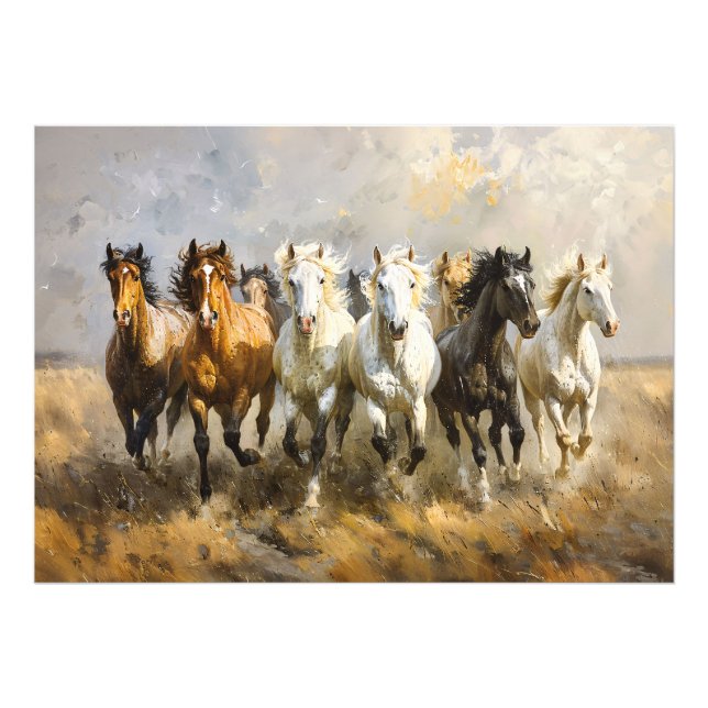 Pferdeherd Galloping Mustang Malerei Decoupage Fotodruck (Vorne)