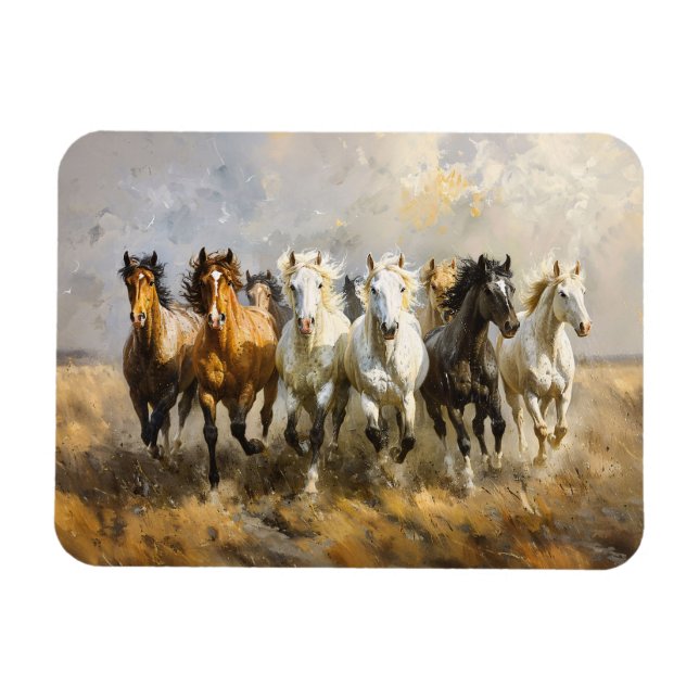 Pferdeherd Galloping Mustang Painting Flexible Magnet (Horizontal)
