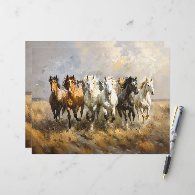 Pferdeherd Galloping Painting Scrapbook Papier (Vorderseite/Rückseite Beispiel)