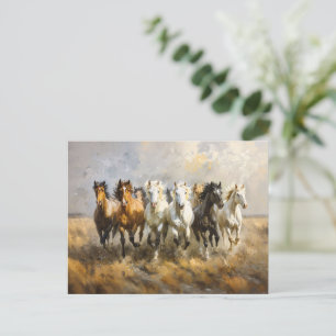 Pferdeherde Galoppierende Mustang-Malerei Postkarte