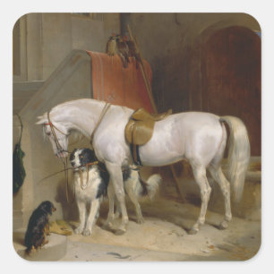 Pferdehunde Lieblinge Malerei Landseer Propert Quadratischer Aufkleber