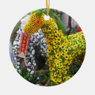 Pferdejahr   春 節 馬 ... Thema chinesische Blume Keramik Ornament