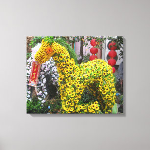 Pferdejahr 春 節 馬 ... Thema chinesische Blume Leinwanddruck