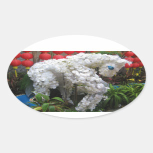 Pferdejahr 春 節 馬 ... Thema chinesische Blume Ovaler Aufkleber