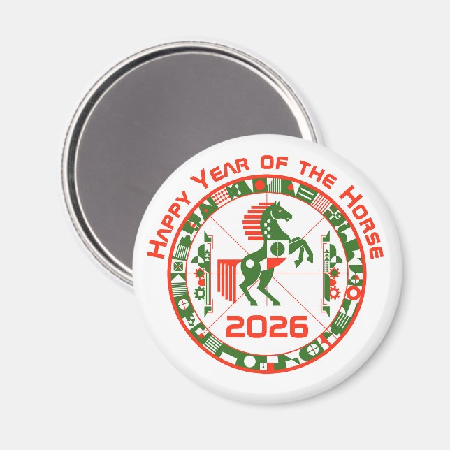 Pferdejahr 2026 magnet (Vorderseite/Rückseite)