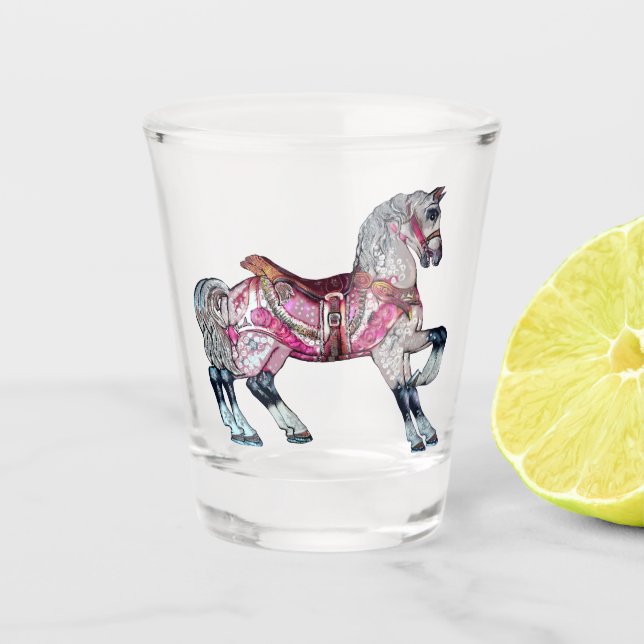 Pferdekarussell Schnapsglas (Vorderseite)