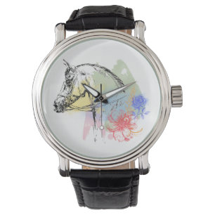 Pferdekopf-Aquarelle Armbanduhr
