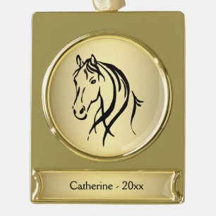 Pferdekopf auf Gold Name und Jahr Banner-Ornament Gold