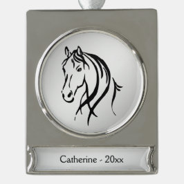 Pferdekopf auf Silbername und Jahr Banner-Ornament Silber