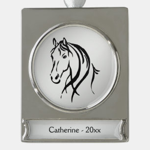Pferdekopf auf Silbername und Jahr Banner-Ornament Silber