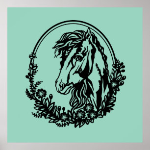 Pferdekopf mit Blume Poster
