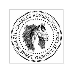 Pferdekopf mit Rosenkranz Zeichnung Name Adresse Permastempel