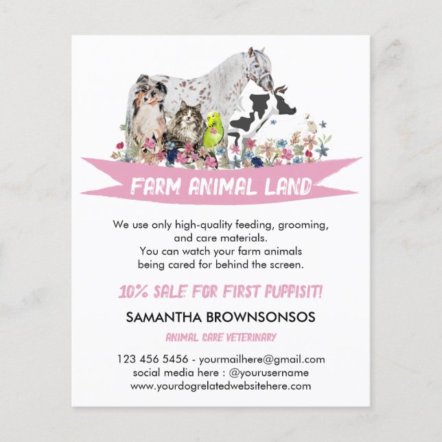 Pferdekuh Schafhund Katze Bird Animal Pet Services Flyer (Vorne)