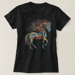 Pferdekunstwerk Baum Buntes Tier Pferd T-Shirt
