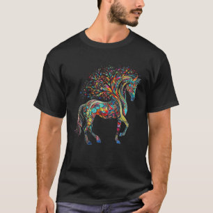 Pferdekunstwerk Baum Farbenfrohe Tierpferde T Shir T-Shirt