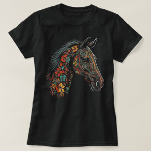 Pferdekunstwerke Blumen Bunt Reiten Tiere T-Shirt