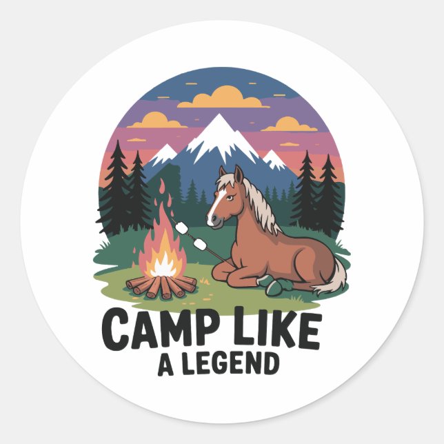 Pferdelager wie ein Camping Runder Aufkleber (Vorderseite)