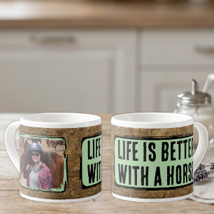 Pferdeliebhaber 1 Foto Faux Holz schwarz grün Espressotasse