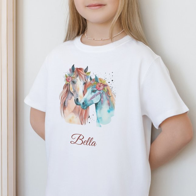 Pferdeliebhaber Kinder nennen Aquarellreiter T-Shirt (Von Creator hochgeladen)