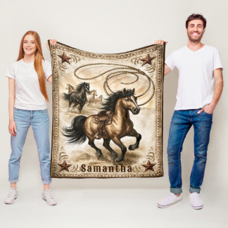 Pferdeliebhaber Rustikal Western Lasso Sterne Fleecedecke